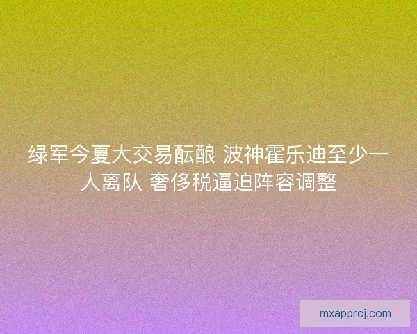 绿军今夏大交易酝酿 波神霍乐迪至少一人离队 奢侈税逼迫阵容调整
